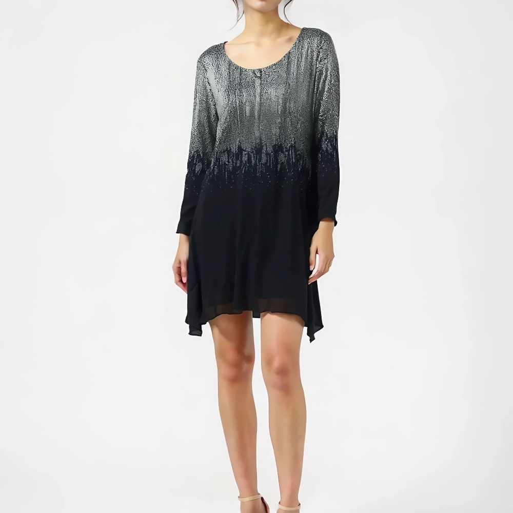 NWT NINA LEONARD Midi Dress Long Sleeve Black Sizes Large